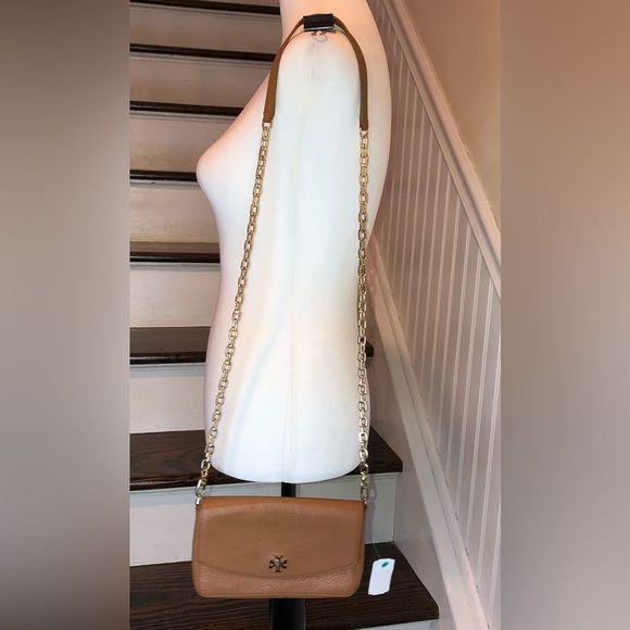 TORY BURCH Saddle Brown Tumbled Leather Crossbody Shoulder Bag - Picture 10 of 15